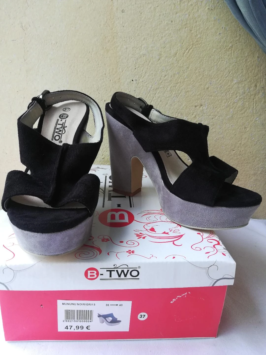 Tweekleurige zwarte/grijze pumps met dikke hoge hak van 12 cm maat 37 - nieuw – photo 2